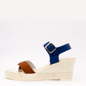 leather sandal with jute wedge, soft leather sandal in three colours, espadrille sandal made in Spain, stripped sandal image 2