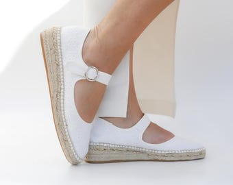 Embroidered Espadrille Sandal for Bride Beach Wedding White Shoe Summer Style Beach Fashion Flat Design Handmade Shoe European Size Wedding
