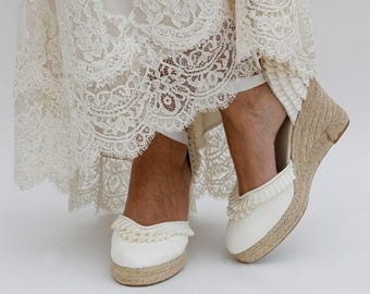 Ivory wedding shoes, bridal espadrilles, ivory wedges wedding shoes,