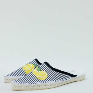 black and white striped flat espadrille, hand painted espadrille slippers image 3