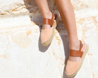 Suede Leather Espadrilles: Bare Heel Flat Shoes