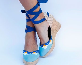 authentic Spanish espadrilles, espadrilles with high wedge and ribbons