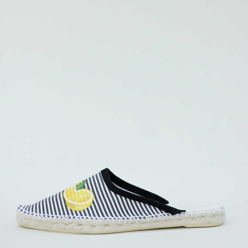 black and white striped flat espadrille, hand painted espadrille slippers image 2