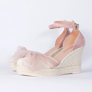 Pink Espadrille Wedge Bridal Shoe For Wedding Jute Footwear For Bride Comfort Shoe Summer Wedding Beach Sandal Soft Leather Comfort Heel image 5