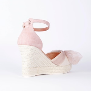 Pink Espadrille Wedge Bridal Shoe For Wedding Jute Footwear For Bride Comfort Shoe Summer Wedding Beach Sandal Soft Leather Comfort Heel image 7