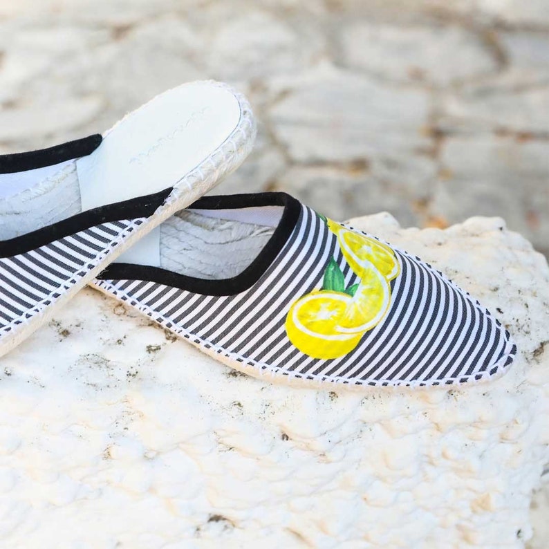black and white striped flat espadrille, hand painted espadrille slippers image 4