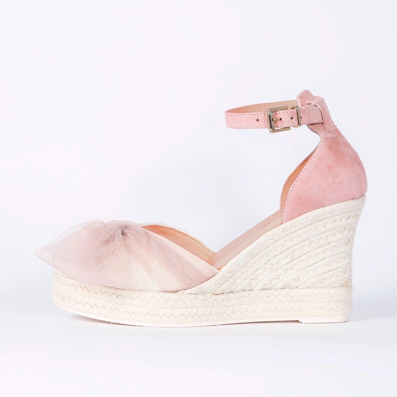 Pink Espadrille Wedge Bridal Shoe For Wedding Jute Footwear For Bride Comfort Shoe Summer Wedding Beach Sandal Soft Leather Comfort Heel image 8