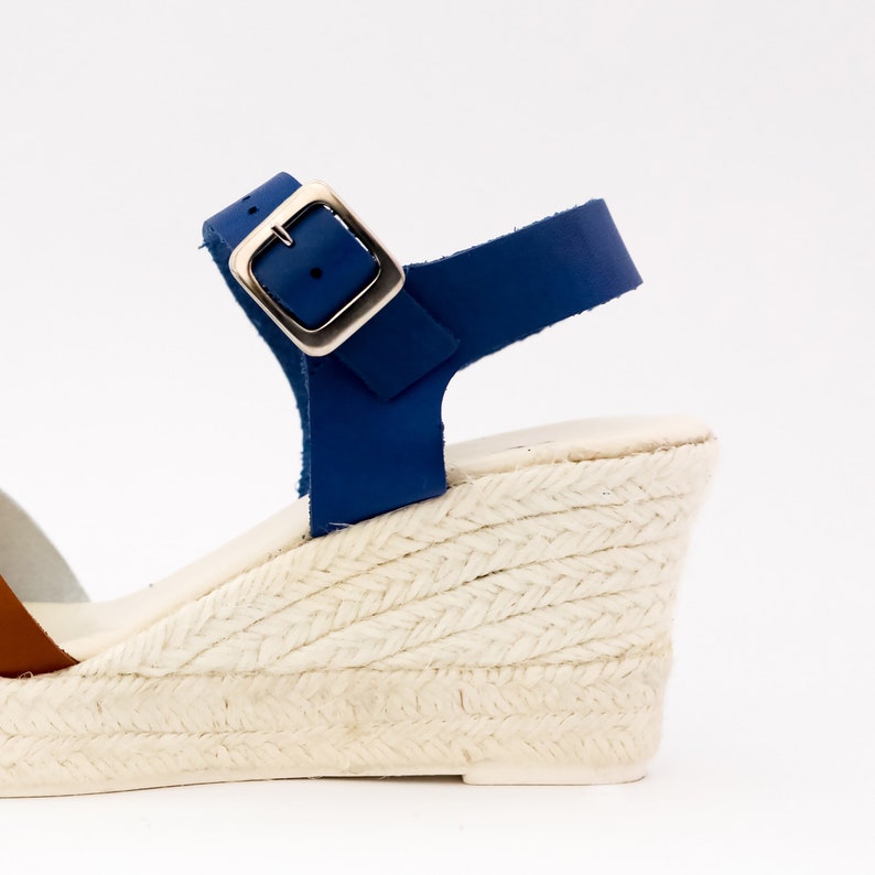 leather sandal with jute wedge, soft leather sandal in three colours, espadrille sandal made in Spain, stripped sandal image 4