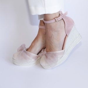 Pink Espadrille Wedge Bridal Shoe For Wedding Jute Footwear For Bride Comfort Shoe Summer Wedding Beach Sandal Soft Leather Comfort Heel image 1