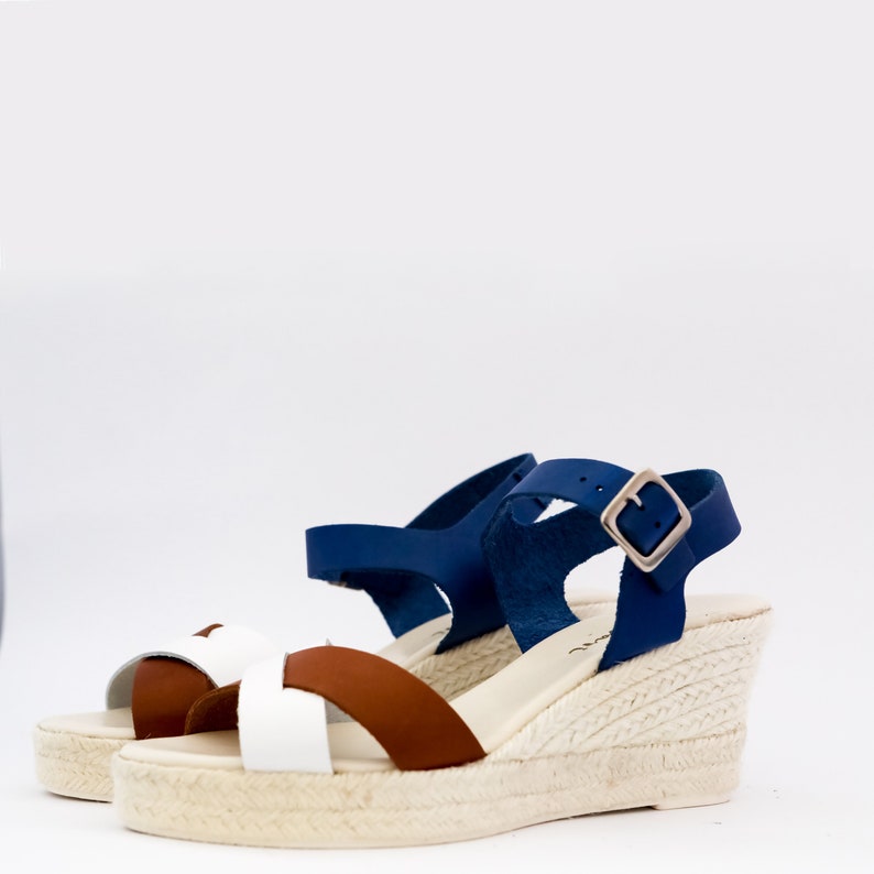 leather sandal with jute wedge, soft leather sandal in three colours, espadrille sandal made in Spain, stripped sandal image 3