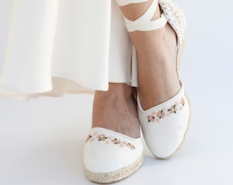 Ivory Low Wedge Bridal Espadrilles - Handmade Summer Wedding Shoes, elegant Ivory Espadrilles for Women - Perfect for Wedding Day Comfort