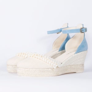 Bridal shoes wedge, spanish handmade spadrilles, confortable beach wedding wedges, blue suede bridal shoes image 2