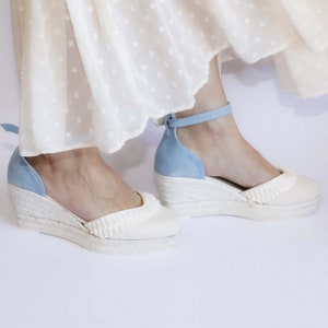 Bridal shoes wedge, spanish handmade spadrilles, confortable beach wedding wedges, blue suede bridal shoes image 5