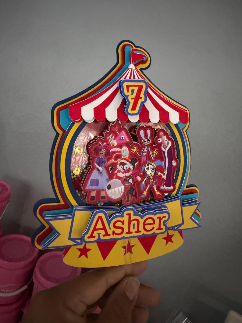 Digital Circus Cake Topper, 3D Layered Party Decor Inspired TADC Light Up Shaker