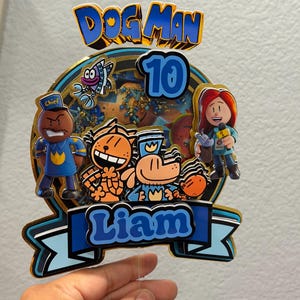 3D layer DogMan Inspired birthday cake topper party decor