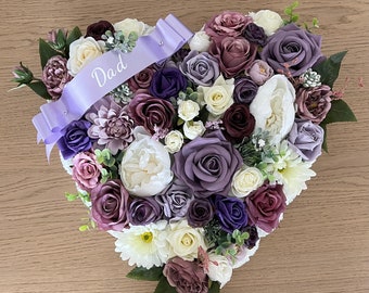 Funeral Flowers Purples Lilacs Ivory Creams Loveheart Grave Memorial
