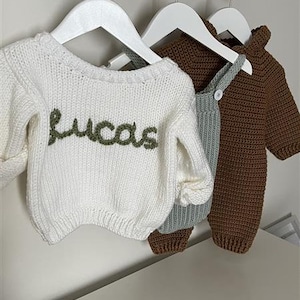 Hand-Embroidered Knit Sweater Baby Name Toddler Sweater Newborn Sweater Custom Knit Jumper Baby Gift Birthday Gift image 1