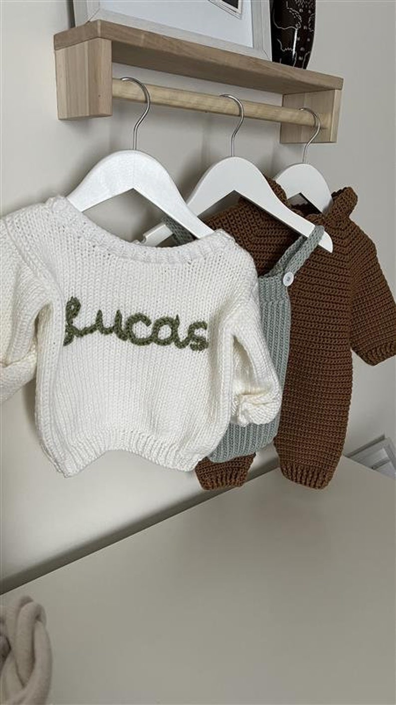 Hand-Embroidered Knit Sweater Baby Name Toddler Sweater Newborn Sweater Custom Knit Jumper Baby Gift Birthday Gift image 1