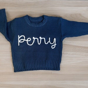 Hand-Embroidered Knit Sweater Baby Name Toddler Sweater Newborn Sweater Custom Knit Jumper Baby Gift Birthday Gift image 3