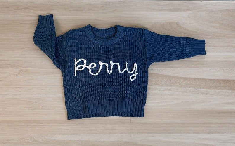 Hand-Embroidered Knit Sweater Baby Name Toddler Sweater Newborn Sweater Custom Knit Jumper Baby Gift Birthday Gift image 3