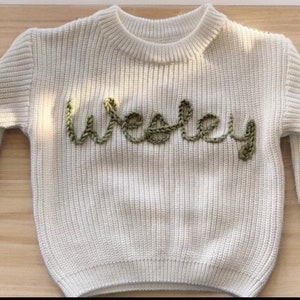 Hand-Embroidered Knit Sweater Baby Name Toddler Sweater Newborn Sweater Custom Knit Jumper Baby Gift Birthday Gift image 4