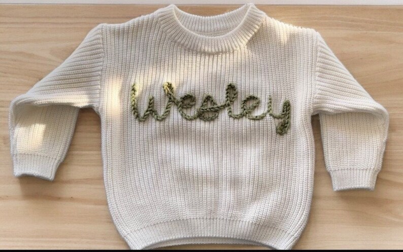 Hand-Embroidered Knit Sweater Baby Name Toddler Sweater Newborn Sweater Custom Knit Jumper Baby Gift Birthday Gift image 4