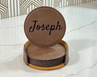 Personalized Coaster, Engraved Coaster, Custom Coaster, Father Gifts, Gift for him, Gift for Boyfriend, Leather Coaster Set, Wedding Gift