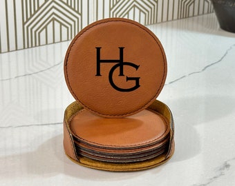 Personalized Coaster, Engraved Coaster, Custom Coaster, Father Gifts, Gift for him, Gift for Boyfriend, Leather Coaster Set, Mancave Gift