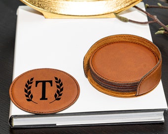 Coasters With Initials, 3rd Anniversary Coasters, Leatherette Coaster Set, Traditional Gift, Leather Anniversary Gift for Couple, Christmas
