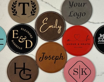 Personalized Coasters, Drink Coaster, Custom Coaster, Vegan Leatherette Leather Coasters, Initial Coasters Set, Six Leather Coasters Set