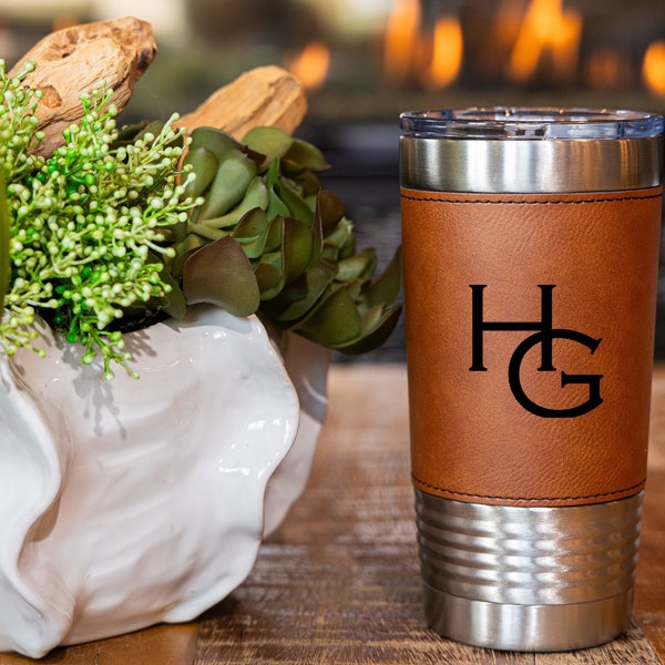 Personalized Tumbler, Engraved Tumbler, Custom Tumbler, Leatherette Tumbler, Leather Tumbler, Housewarming, Anniversary Gifts, Gifts for Him