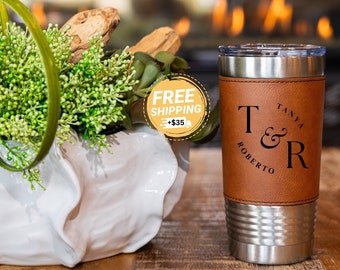 Personalized Tumbler, Engraved Tumbler, Custom Tumbler, Coffee Tumbler, Leather Tumbler, Housewarming, Anniversary Gift, Gift for Him