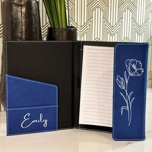 Personalized Leather Flap Portfolio Custom Padfolio Notebook Portfolio Engraved Side Flap Portfolio Custom Notepad Cover Gift for Her