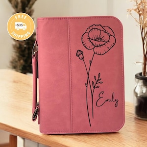 Copertina per Bibbia in pelle, copertina per Bibbia personalizzata, copertina per Bibbia incisa, copertina per Bibbia personalizzata, regali religiosi, copertina per Bibbia con fiore di nascita