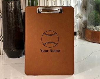 Portapapeles personalizado de entrenador de béisbol: regalo grabado en piel sintética