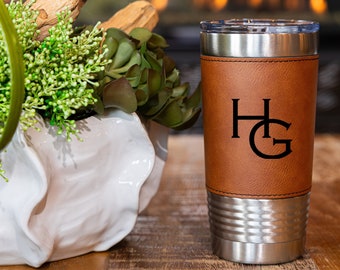 Personalized Tumbler, Engraved Tumbler, Custom Tumbler, Leatherette Tumbler, Leather Tumbler, Housewarming, Anniversary Gifts, Gifts for Him