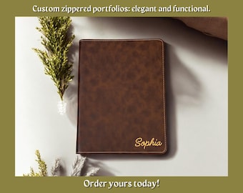 Personalisierte Vegan Leder Zipper Portfolio: Personalisiertes Padfolio, Geschäftsgeschenk