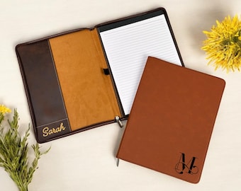 Personalisierte Vegan Leder Zipper Padfolio: Nachfüllbare Notizblock Mappe