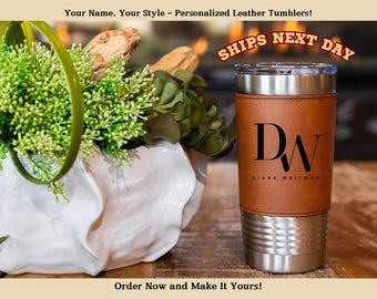 Vaso de cuero personalizado de 20 oz: Taza de viaje con diseño de flor de nacimiento personalizada