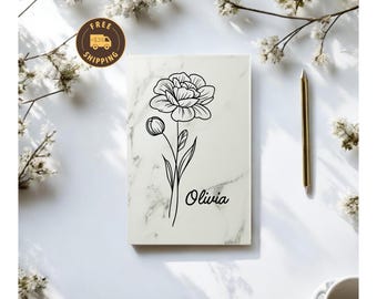 Personalized Vegan Leather Journal: Custom Birth Flower Notebook