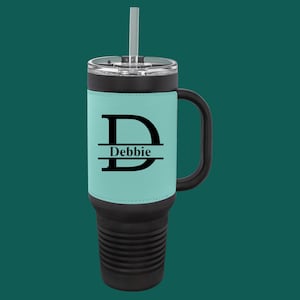 Personalized 40oz Tumbler with Handle & Straw, Laser Engraved Stainless Steel Tumbler, Custom Name Tumbler, Christmas Gift, Leather Tumbler