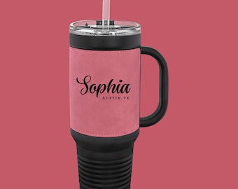 Gobelet personnalisé 40 oz avec anse : tasse de voyage en acier gravée au laser