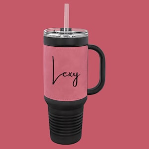 Personalized 40oz Tumbler with Handle & Straw, Laser Engraved Stainless Steel Tumbler, Custom Name Tumbler, Christmas Gift, Leather Tumbler
