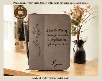 Custom Engraved Vegan Leather Bible Cover: Religious Gift