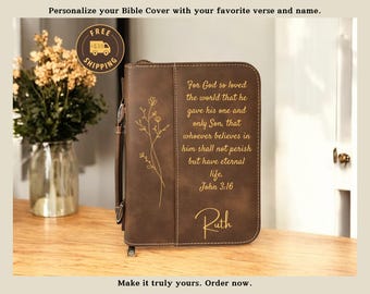 Funda bíblica de cuero vegano con grabado personalizado: regalo religioso