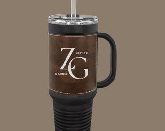 Custom Engraved 40oz Tumbler: Personalized Leatherette Travel Mug