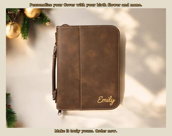 Personalized Bible Cover, Religious Gifts, Engraved Bible Cover Zipper, Bible Cover with Handle, Monogrammed Bible Cover, Large Bible Case