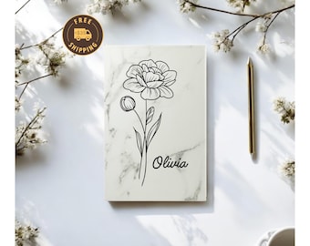 Personalized Wildflower Vegan Leather Journal: Custom Notebook Gift