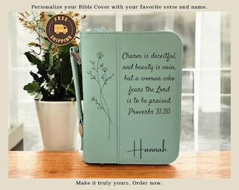 Funda bíblica de cuero vegano con grabado personalizado: regalo religioso