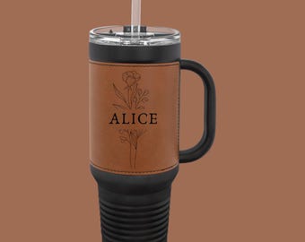Personalized Floral 40 oz Tumbler: Insulated Stainless Steel Travel Mug
